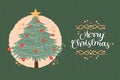 Christmas New Year vintage pine tree cartoon card Royalty Free Stock Photo