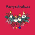 Merry Christmas greeting card. Minimalistic design with Color of the year Viva Magenta