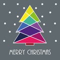 Merry christmas ! Greeting card. Modern christmas tree with multicolored tones geometric shapes. Royalty Free Stock Photo