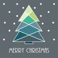 Merry christmas ! Greeting card. Modern christmas tree with multicolored blue grey tones geometric shapes.