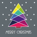 Merry christmas ! Greeting card. Modern christmas tree with multicolored geometric shapes. Royalty Free Stock Photo