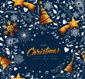 Christmas and New Year gold low poly ornament card Royalty Free Stock Photo