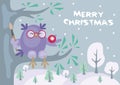Merry Christmas greeting card with owl
