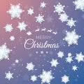 Merry Christmas greeting card. Paper Snowflakes pattern background and greeting text. Origami snowfall. Winter snowflakes