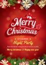 Merry christmas greeting card and party on red background invitation theme concept. Happy holiday design template. Royalty Free Stock Photo