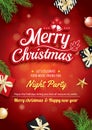 Merry christmas greeting card and party on red background invitation theme concept. Happy holiday design template. Royalty Free Stock Photo