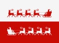 Merry Christmas greeting card. Santa Claus rides in a sleigh pulled by reindeer. Vector illustration Royalty Free Stock Photo