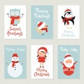 Merry Christmas greeting card set with cute xmas characters Royalty Free Stock Photo