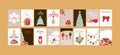 Merry Christmas greeting card set with cute xmas tree, snowflake, kid, nutcracker