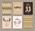 Merry Christmas greeting card set with socks, winter gloves, mus