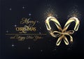 Merry Christmas greeting card with shiny gold candy canes on black background. Vector illustration,