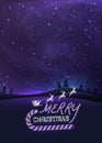 Merry Christmas greeting card with shiny stars in