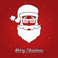 Merry Christmas greeting card with silhouette of head Santa Claus in striped sunglasses or glasses with hat and beard. Vector. Royalty Free Stock Photo