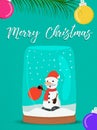 Merry Christmas snow globe snowman greeting card Royalty Free Stock Photo