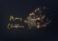 Merry Christmas greeting card template with golden geometric nativity star on black background.