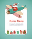 Merry Christmas greeting card template with Santa in an airplane