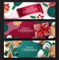 Merry christmas greeting card vector banner set. Christmas and happy new year text gift tags collection with xmas decoration Royalty Free Stock Photo