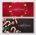 Merry christmas greeting card vector set banner. Christmas greeting card collection with red snowflakes Royalty Free Stock Photo