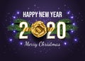 Merry christmas greeting card vector template. Festive greeting card design with new year congratulations. 2020 number Royalty Free Stock Photo