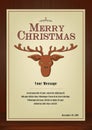 Merry Christmas Greeting card in vintage with reindeer symbol on wooden background