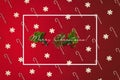 Merry Christmas greeting card with white border. Holiday card with canes