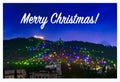 Merry Christmas. Christmas tree composed of colored lights and white comet star Royalty Free Stock Photo