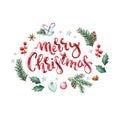 Merry christmas greeting card with winter and christmas elements Royalty Free Stock Photo