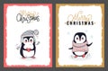 Merry Christmas Greeting Cards from Cute Penguins Royalty Free Stock Photo