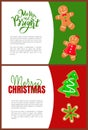 Merry Christmas Greeting, Gingerbread Cookies Card Royalty Free Stock Photo