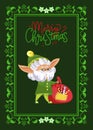 Merry Christmas, Greeting Postcard, Elf with Sack