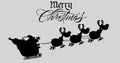 Merry Christmas Greeting With Santa Claus In Flight With His Reindeer And Sleigh Silhouettes Royalty Free Stock Photo