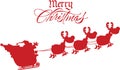 Merry Christmas Greeting With Santa Claus In Flight With His Reindeer And Sleigh Silhouettes Royalty Free Stock Photo