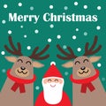 Merry Christmas greeting square card graphic featuring santa claus and reindeer vector illustration. Happy Holiday Royalty Free Stock Photo