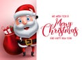 Merry christmas greeting template with santa claus vector character
