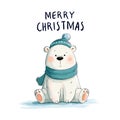 merry christmas greeting text with cute icebear Royalty Free Stock Photo