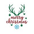 merry christmas greeting text with deer horn and snow flake vector christmas theme for print