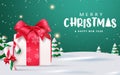 Merry christmas greeting text vector design. Christmas gift box, candy cane and pine tree Royalty Free Stock Photo