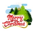 Merry Christmas Greeting typography with pine trees