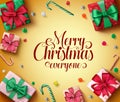 Merry christmas greeting vector banner template. Merry christmas everyone typography text in empty space.
