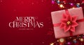 Merry christmas greeting vector design. Christmas greeting card in red elegant background with pattern gift box Royalty Free Stock Photo