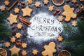 Merry Christmas greeting written on flour Royalty Free Stock Photo