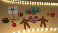 Heart shape Merry Christmas greeting and gingerbread men