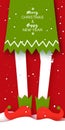 Merry Christmas Greetings Banner with Elf. Cute gnome costume. Christmas tree. Happy New Year in papercraft style. Red Royalty Free Stock Photo