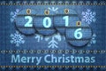 Merry Christmas greetings on blue jeans background Royalty Free Stock Photo