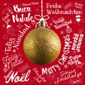 Merry Christmas greetings card from world in different languages Royalty Free Stock Photo