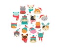 Merry Christmas greetings with cute cats characters, vector collectionn Royalty Free Stock Photo