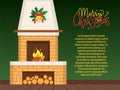 Merry Christmas Greetings, Fireplace of Stone Card Royalty Free Stock Photo