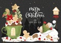 Merry Christmas greetings with Mouse, festive Cup, branches and sweets. Royalty Free Stock Photo