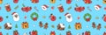 Merry Christmas groovy funny cartoon seamless pattern in trendy funky retro cartoon style.