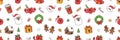 Merry Christmas groovy funny cartoon seamless pattern in trendy funky retro cartoon style. Royalty Free Stock Photo